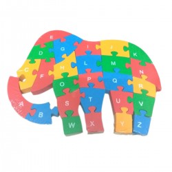 Funwood Games 26 Pieces Wooden Elephant Puzzle Toy with Alphabet and Numbers Puzzle Toy
