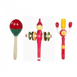 Funwood Games Combo Set of 3 Rattles Rumba Shaker, Whistle Man Rattler and Roc-Toc Rattle