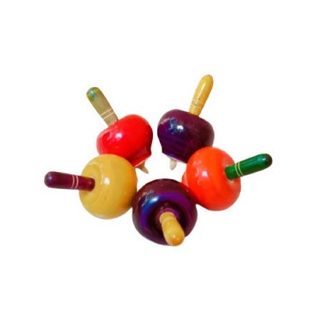 Funwood Games Apple Shaped Wooden Spinning Tops Combo Set of 5