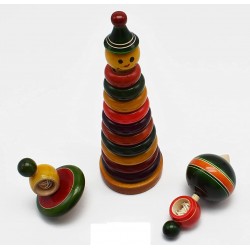 Funwood Games Wooden Toys Joker Stacking Ring Set | String Top | Umbrella Top (Combo of 3) Toys