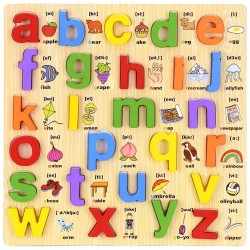 Funwoodgames 3D Wooden Capital & Small Alphabet Puzzles with Pictures, Combo Set of 2 Educational Learning Letters Board Toy