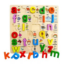 Funwoodgames 3D Wooden Capital & Small Alphabet Puzzles with Pictures, Combo Set of 2 Educational Learning Letters Board Toy