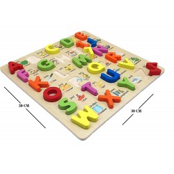 Funwoodgames 3D Wooden Capital & Small Alphabet Puzzles with Pictures, Combo Set of 2 Educational Learning Letters Board Toy