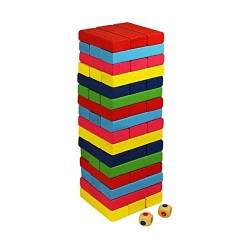 Funwood Games 54 pcs Wooden Blocks Tumbling Tower Toys with Dices Stacking & Balancing Games