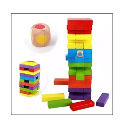 Funwood Games 54 pcs Wooden Blocks Tumbling Tower Toys with Dices Stacking & Balancing Games