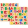 Funwood Games 3D Wooden Capital Alphabet & Numbers Puzzle Board with Pictures, for Kids Educational Learning Toy – (Pack of 2)