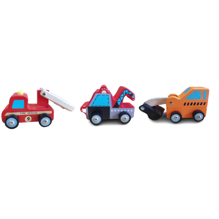 Funwood Games Multicolored Wooden Fire Brigade | JCB Truck | Towing Truck Pull/Push Along Toy Car/Vehicle for Kids (Set of 3)