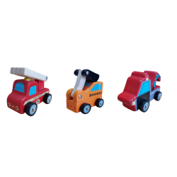 Funwood Games Multicolored Wooden Fire Brigade | JCB Truck | Towing Truck Pull/Push Along Toy Car/Vehicle for Kids (Set of 3)