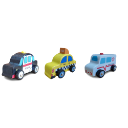 Funwood Games Multicolored Wooden Police | Taxi Pull/Push Along Toy Car/Vehicle for Kids (Set of 2)