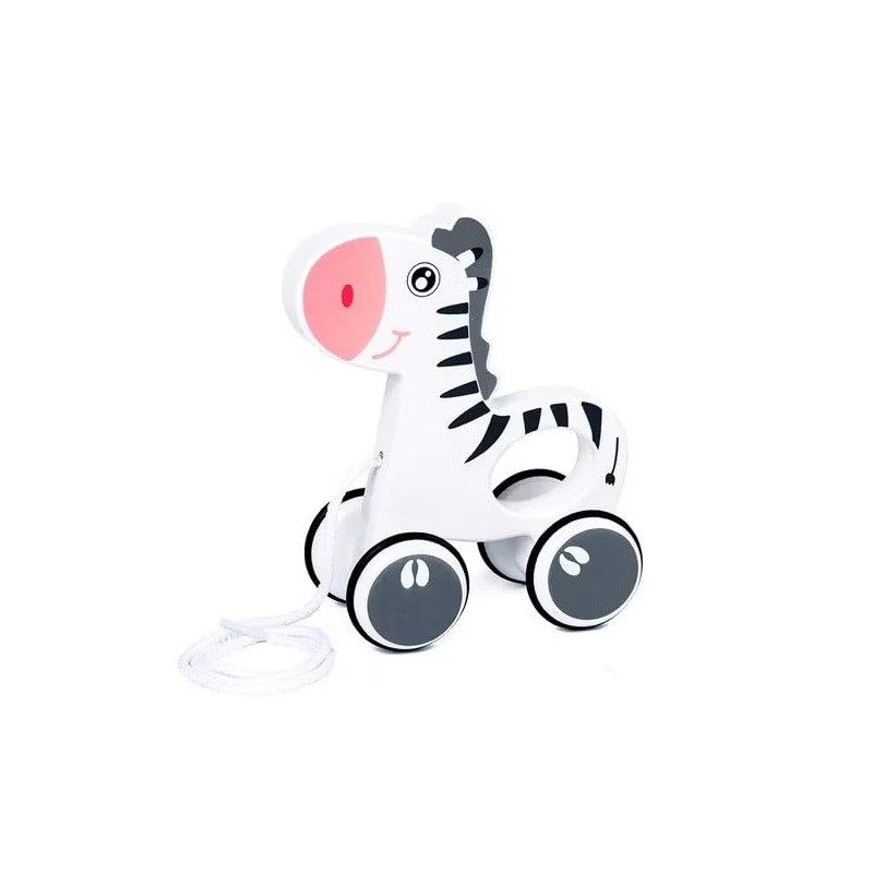 Funwood Games Wooden Pull Along Animal Walker Set,for Toddlers 12 Months to 3 Yrs,with Rope (Zebra)