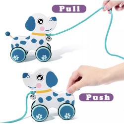 Funwood Games Wooden Pull Along Animal Walker Set, Toy for Toddlers 12 Months to 3 Years, with Rope (Dog)