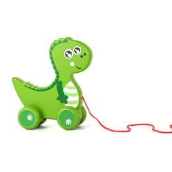 Funwood Games Wooden Pull Along Animal Walker Set,  Toy for Toddlers 12 Months to 3 Years, with Rope (Dinosaur)