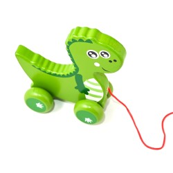 Funwood Games Wooden Pull Along Animal Walker Set,  Toy for Toddlers 12 Months to 3 Years, with Rope (Dinosaur)