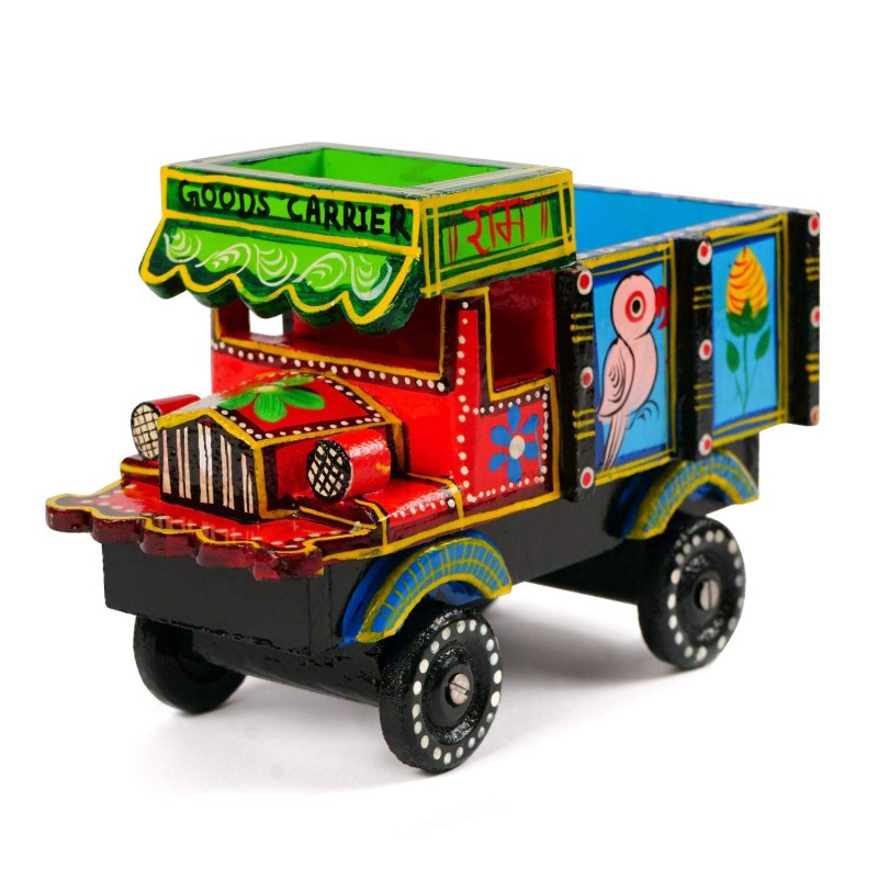 Funwood Games Handmade Traditional Banaras Wooden Multicolour Truck Push and Pull Toy for Kids Play | Interior Decor | Gifting