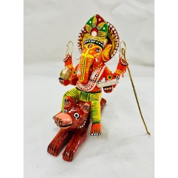 Funwood Games Banaras Handcrafted Wooden Lord Ganesha on Mushak | Decorative Wall Hanging | Home Decor | Gift