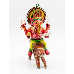 Funwood Games Banaras Handcrafted Wooden Lord Ganesha on Mushak | Decorative Wall Hanging | Home Decor | Gift