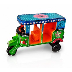 Funwood Games Handcrafted Multicolor Banaras Wooden Auto Rickshaw Tuk Tuk Wooden Push-Pull Along Toys