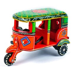Funwood Games Handcrafted Multicolor Banaras Wooden Auto Rickshaw Tuk Tuk Wooden Push-Pull Along Toys