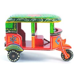 Funwood Games Handcrafted Multicolor Banaras Wooden Auto Rickshaw Tuk Tuk Wooden Push-Pull Along Toys