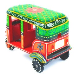 Funwood Games Handcrafted Multicolor Banaras Wooden Auto Rickshaw Tuk Tuk Wooden Push-Pull Along Toys