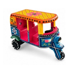 Funwood Games Handcrafted Multicolor Banaras Wooden Auto Rickshaw Tuk Tuk Wooden Push-Pull Along Toys