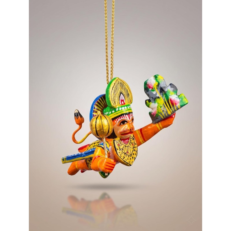 Funwood Games Banaras Handcrafted Multocolored Wooden Flying Hanumanji for Car Rear View Mirror