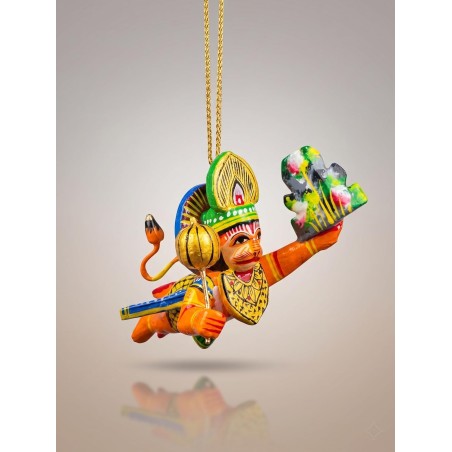 Funwood Games Banaras Handcrafted Multocolored Wooden Flying Hanumanji for Car Rear View Mirror