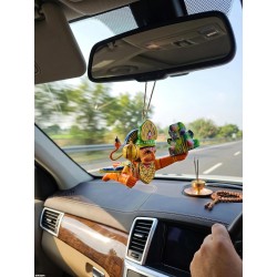 Funwood Games Banaras Handcrafted Multocolored Wooden Flying Hanumanji for Car Rear View Mirror