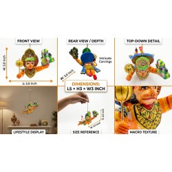 Funwood Games Banaras Handcrafted Multocolored Wooden Flying Hanumanji for Car Rear View Mirror