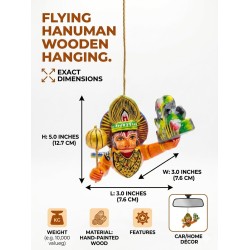 Funwood Games Banaras Handcrafted Multocolored Wooden Flying Hanumanji for Car Rear View Mirror