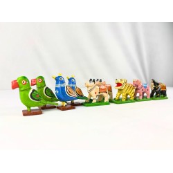 Funwood Games Multicolored Handcrafted Banaras Wooden Animal Toys Set of 12,Wooden Animal Figurines for Kids,Pretend-Play Toys