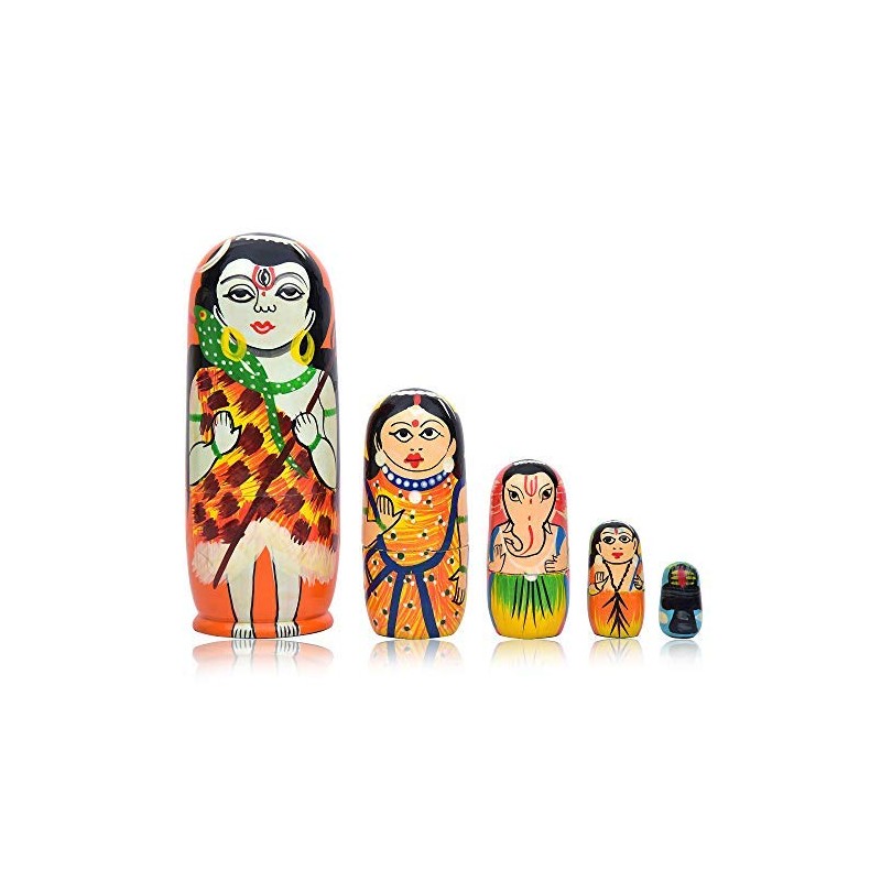 Funwood Games Wooden Lord Shiva Family Russian Nesting Dolls, Pack of 5